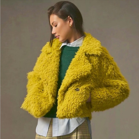 Anthropologie Like Green Faux Fur Shag Jacket Small - Picture 1 of 5